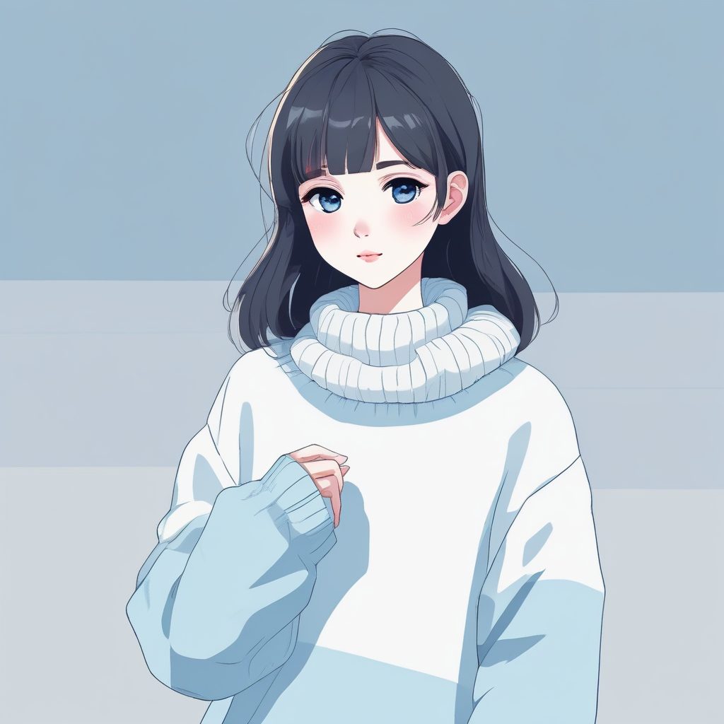 ❄️绝美线稿插画!日系少女冬日穿搭全身图,低饱和治愈系壁纸