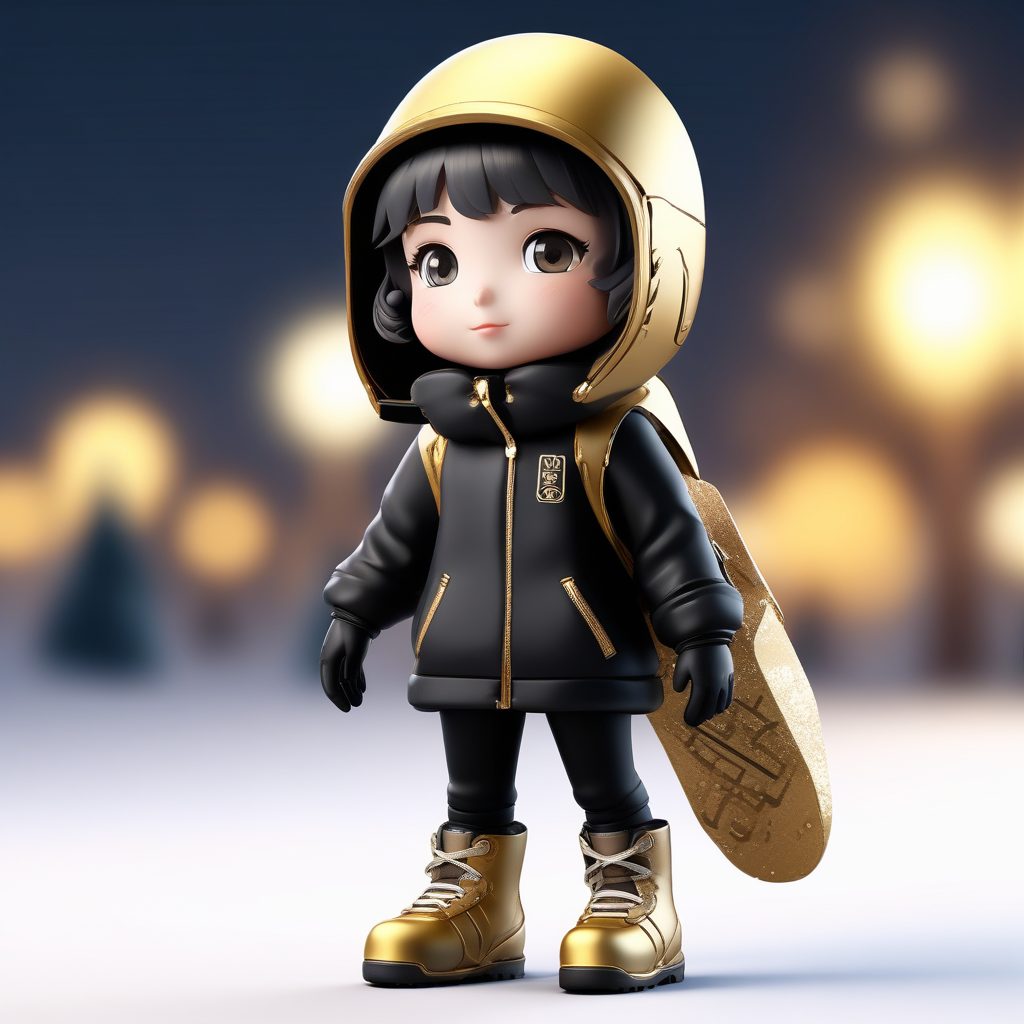 ⚡️酷飒黑金!手持滑雪板的Q版少女,Octane高细节全身图