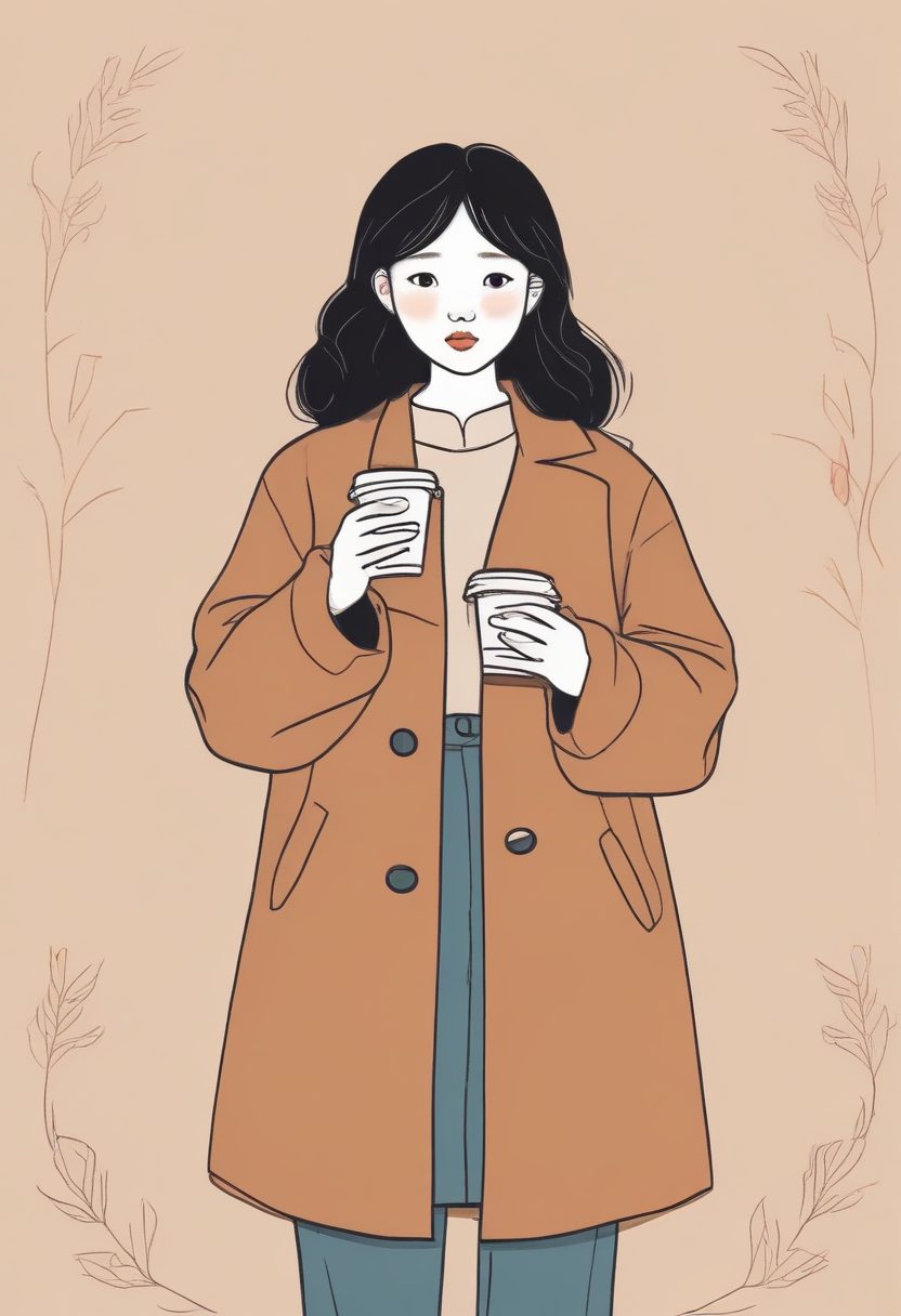 ☕️拿铁色系：慵懒系韩系少女插画，极简全身照，超适合做头像