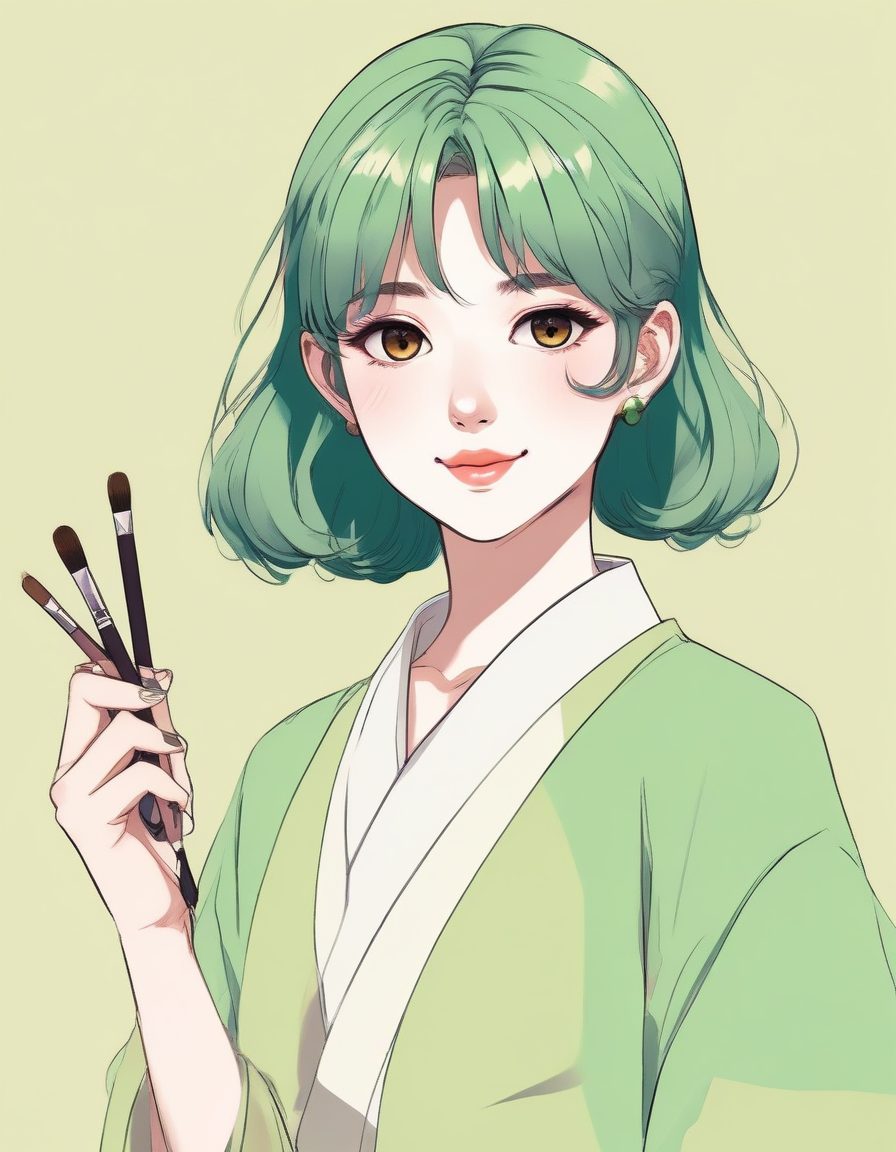 🖼️拿着画笔的艺术少女！极简线稿插画，奶油黄配色，文艺范头像