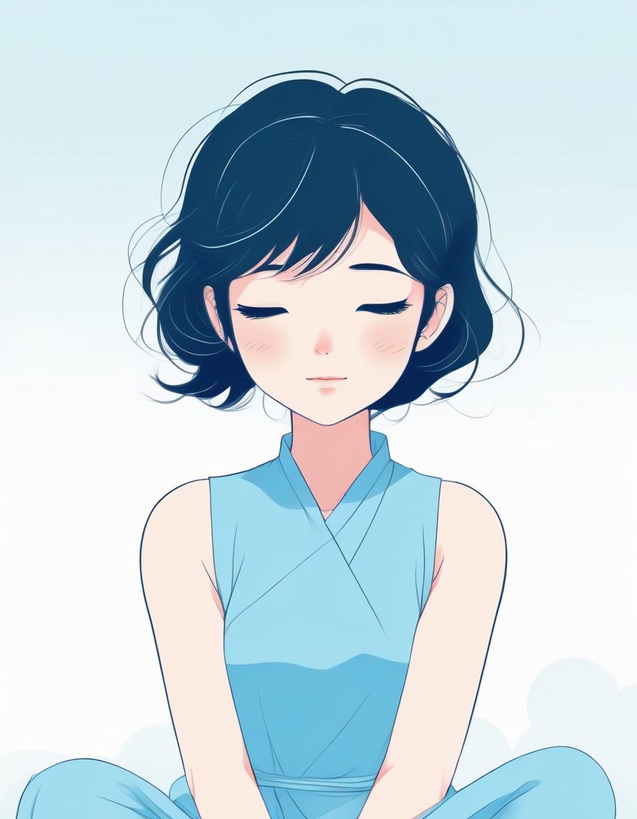 🧘♀️平静治愈系头像!闭眼冥想少女,低饱和度禅意插画风
