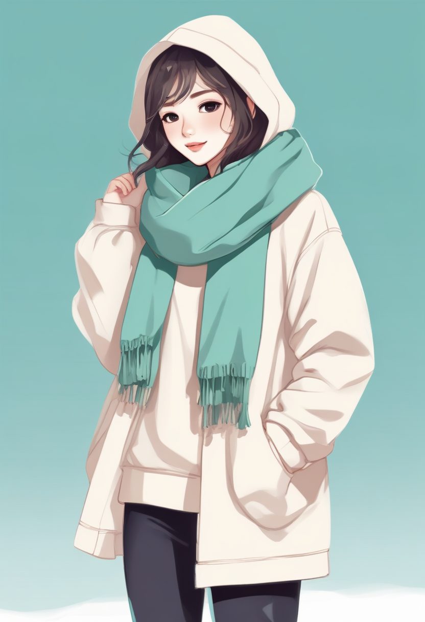 ❄️甜酷少女氛围感！极简线稿插画韩系冬日穿搭全身壁纸教程