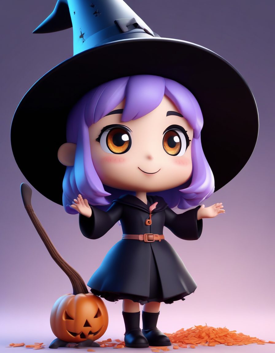 🧙♀️万圣节女巫Q版!骑着扫帚的动态全身像,搞怪表情,C4D黏土质感!