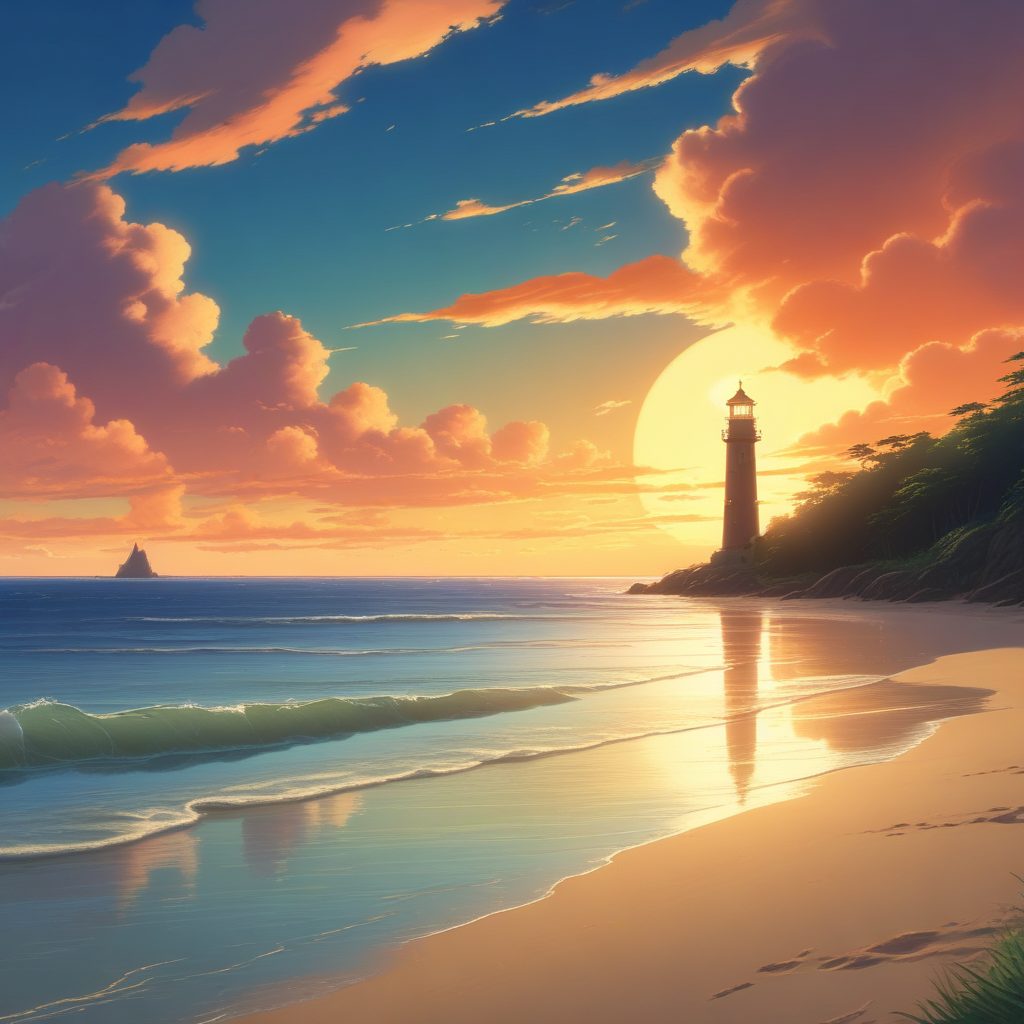 🏝️无人沙滩!宫崎骏风的治愈系海岸线,高细节唯美插画壁纸!