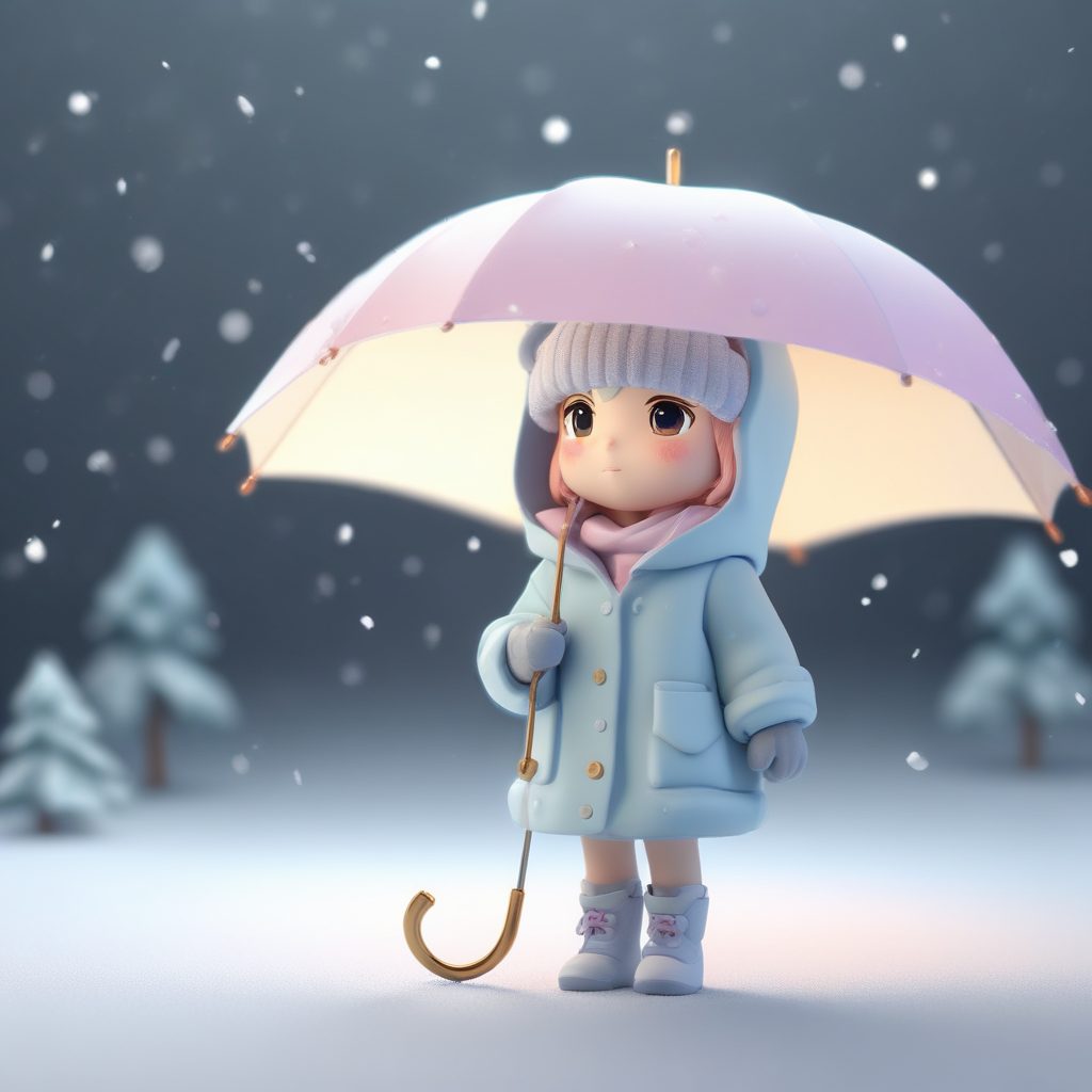 🌨️下雪啦!撑伞Q版女孩全身像,C4D粘土光影细节控