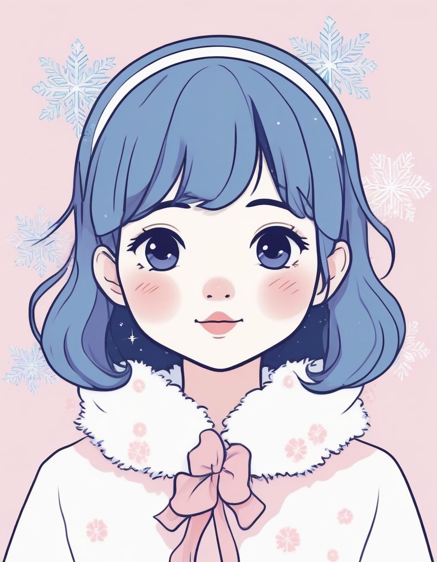 ❄️雪花特写！极简线稿插画，日系少女与第一场雪的邂逅