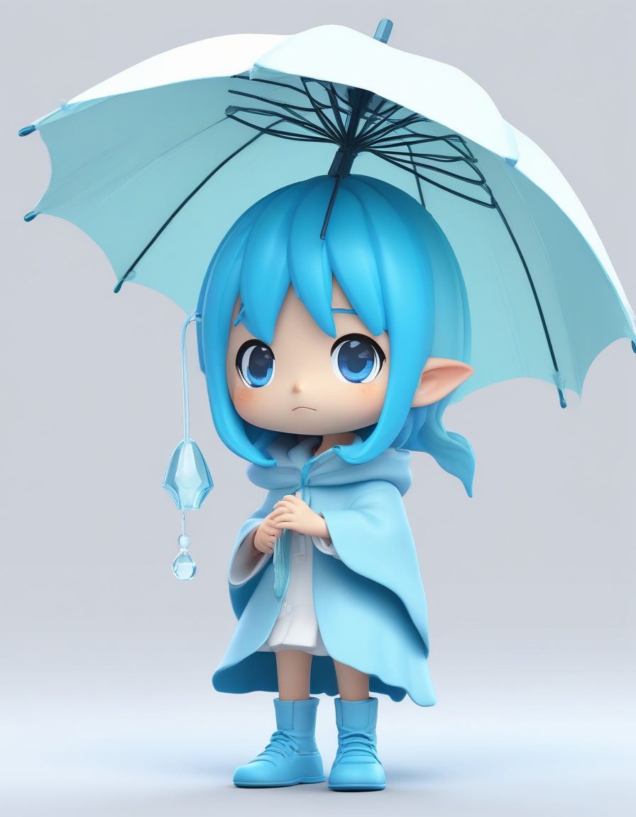 🌧️雨天小精灵Chibi | 拿着小伞的C4D全身像，治愈系壁纸