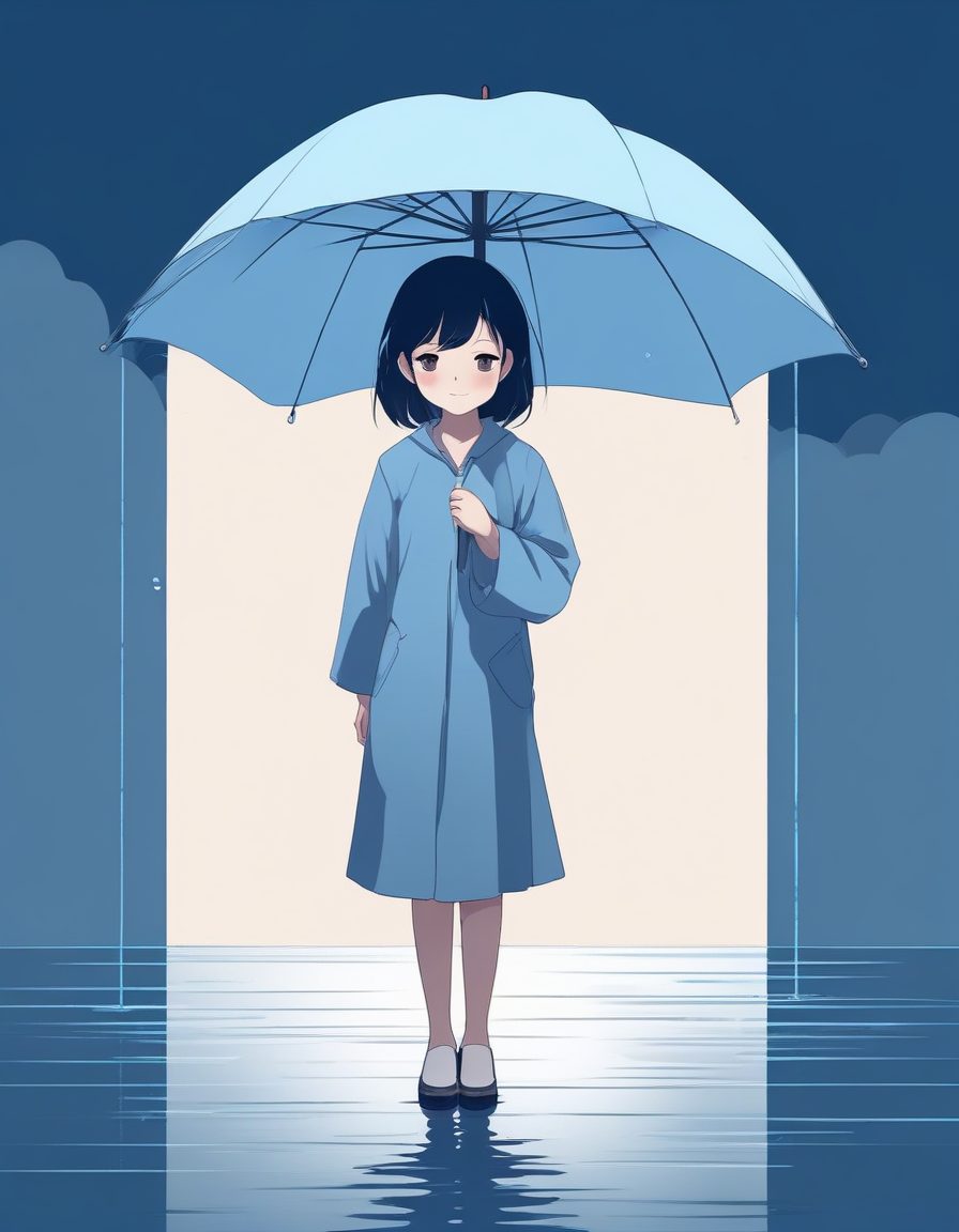 🌧️雨中撑伞的氛围感!日系极简线稿,雾霾蓝配色,高级壁纸素材