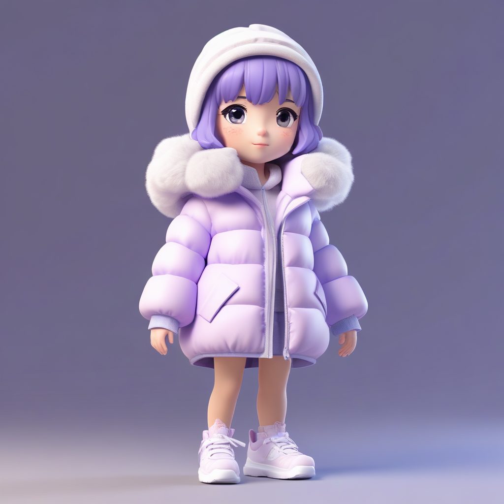 ☁️云朵蓬松感!C4D盲盒Q版羽绒服女孩,双手插兜超酷全身像