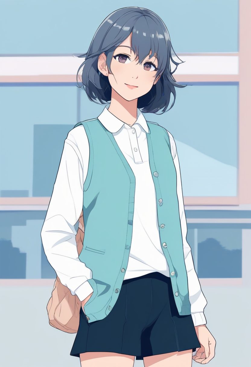 ☁️ 治愈蓝：毛衣背心叠穿日系少女极简线稿，全身壁纸素材分享！