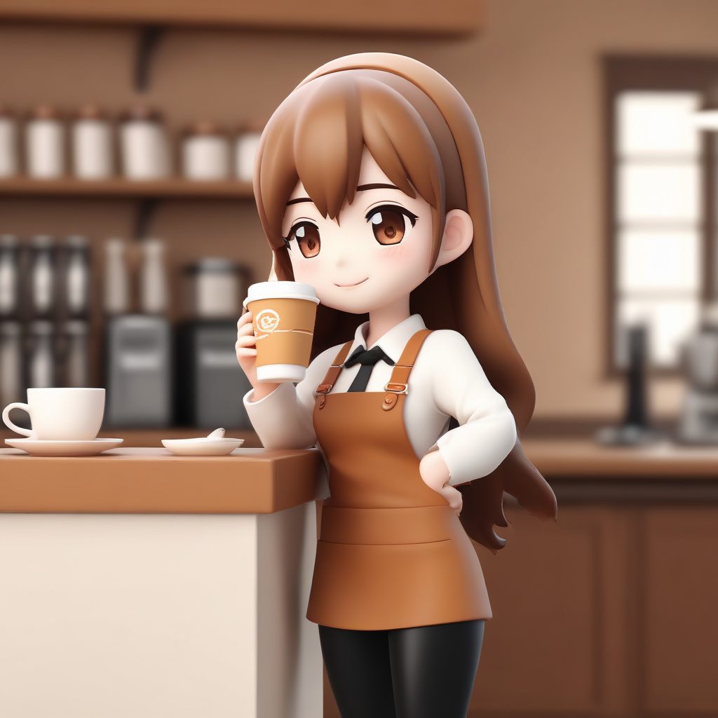☕️治愈系咖啡师！Q版咖啡师少女全身像提示词 | 黏土风壁纸