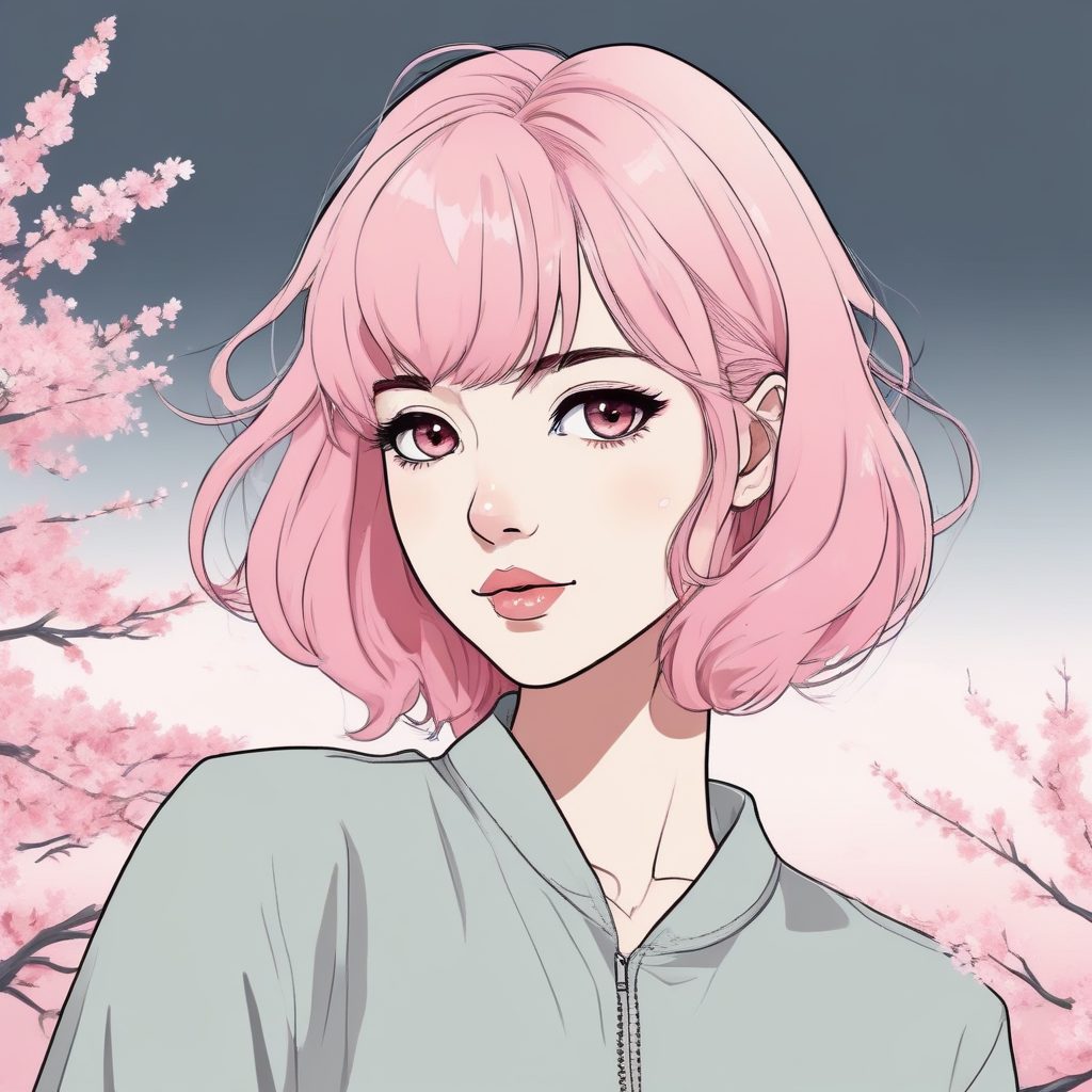 二次元极简:梦幻“樱花粉”少女头像与纯色背景定制