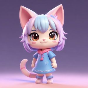 超萌Q版猫耳娘头像生成！C4D粘土风盲盒全身照AI绘画提示词