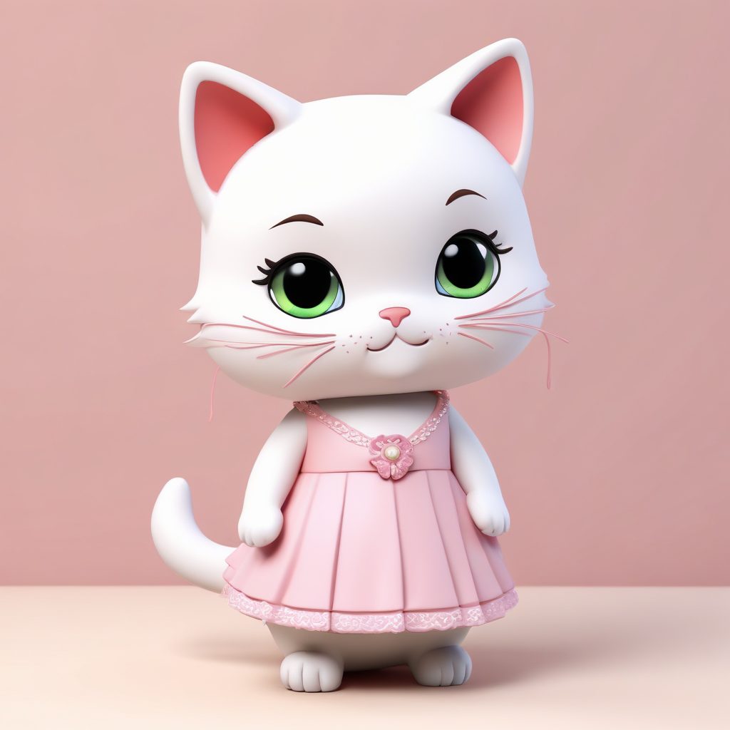 超萌Q版猫耳娘！3D粘土风盲盒手办全身像，最适合做头像背景纯色高细节8K