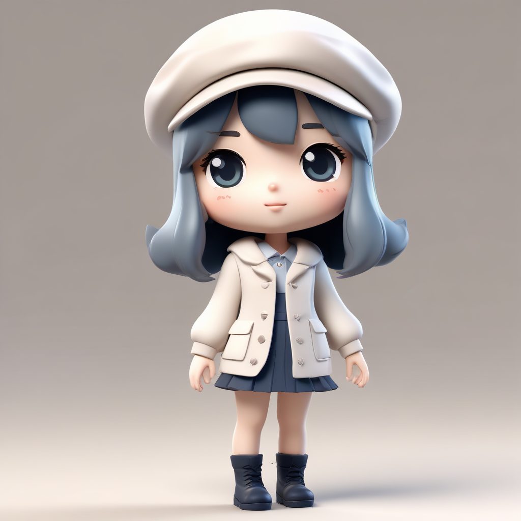 🇫🇷法式浪漫！贝雷帽优雅Q版美少女，高级灰配色，C4D全身像