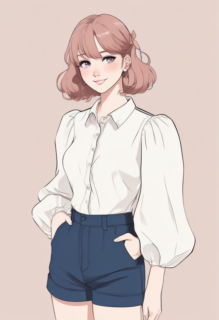 法式浪漫！极简线稿：泡泡袖衬衫时尚女孩全身像，精致头像出图率高！