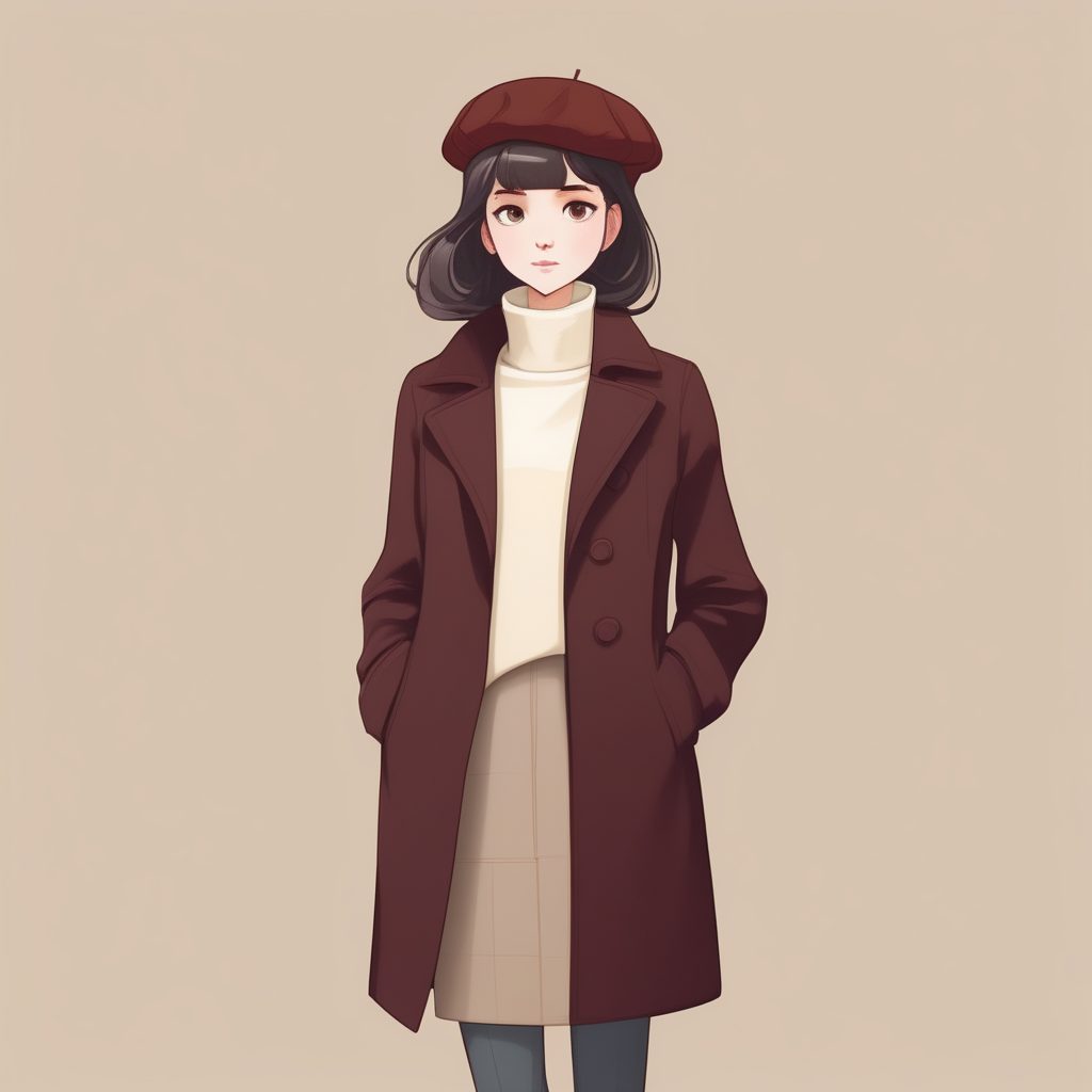 法式优雅Q版:冬季极简大衣穿搭全身插画AI提示词(干净背景)