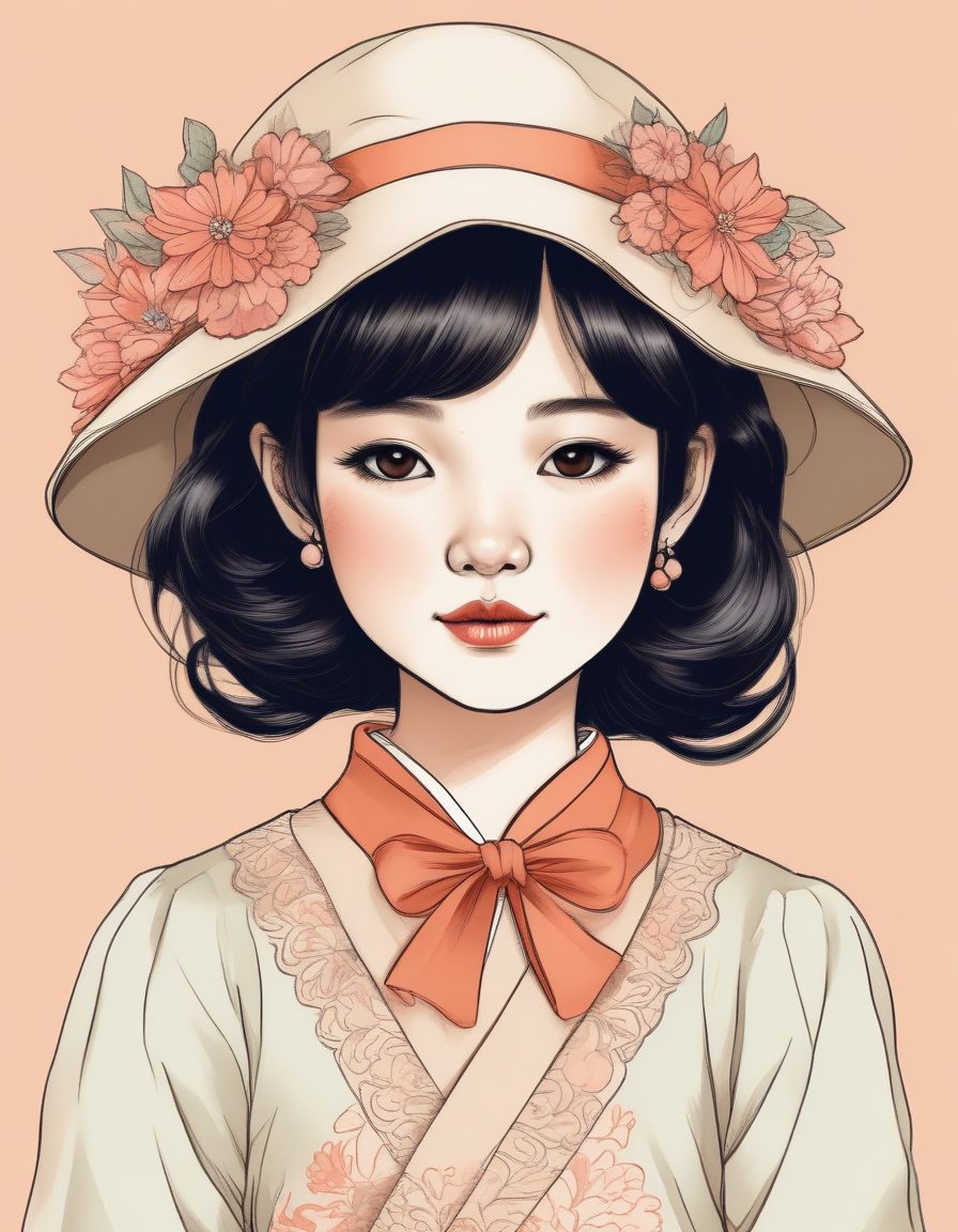 法式优雅与日系线稿结合:纯色背景下的高级感手绘肖像