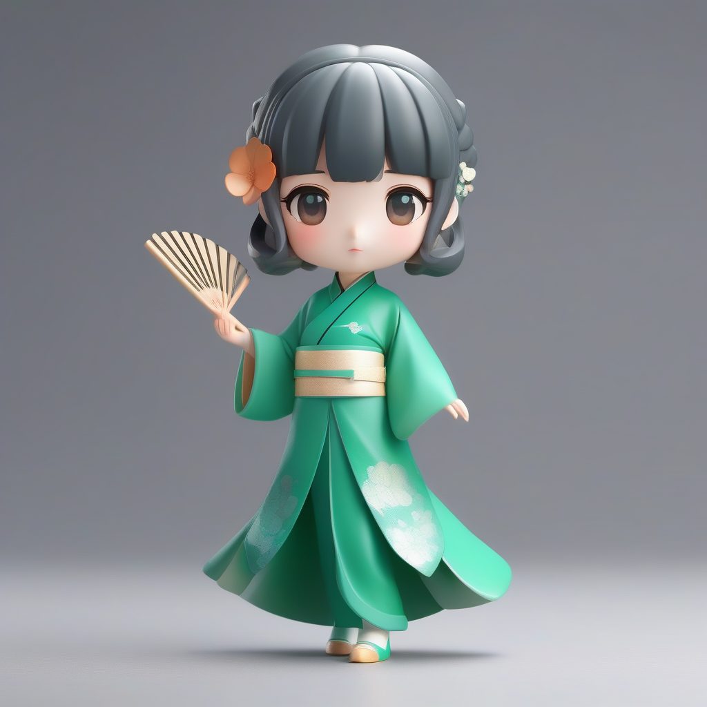 翡翠绿旗袍Q版:极简背景下高细节3D渲染手办模型,AI绘图教程 6 翡翠绿旗袍Q版:极简背景下高细节3D渲染手办模型,AI绘图教程