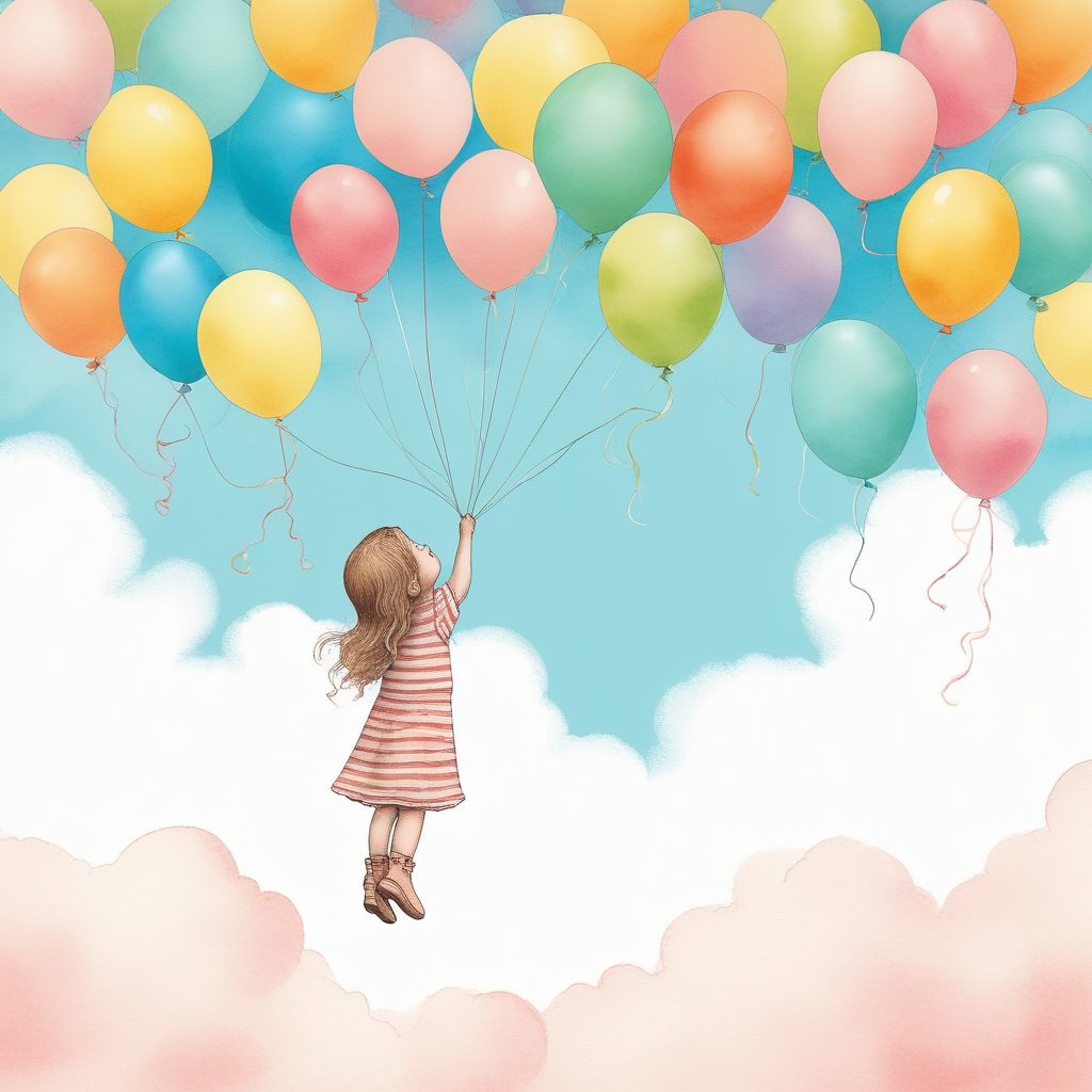 🎈飞向天空!彩色铅笔治愈系小女孩插画,适合做头像