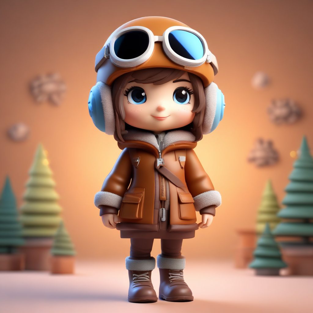 飞行梦想: Q版飞行员帽女孩的冒险姿势（C4D设计）