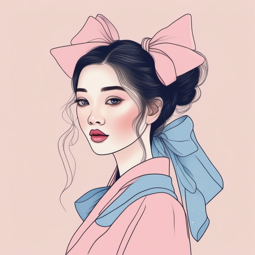 粉蓝甜酷系:Y2K蝴蝶结配饰与极简线稿的融合技巧