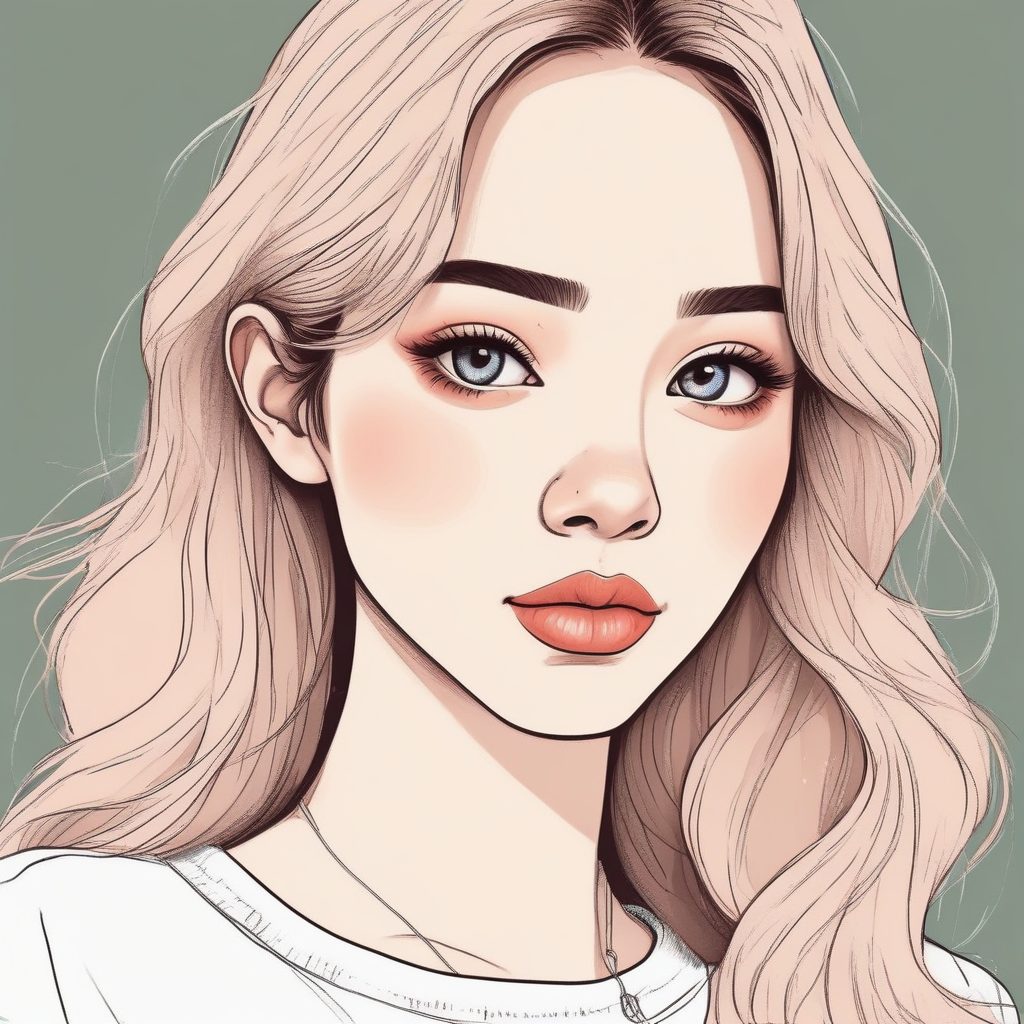 粉嫩系头像生成：高光泽唇妆x眼下腮红，甜度爆表彩铅插画