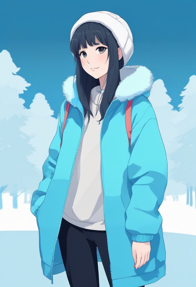 🧣 氛围感:被雪景模糊的极简线稿少女,冬日全身照,超治愈壁纸!