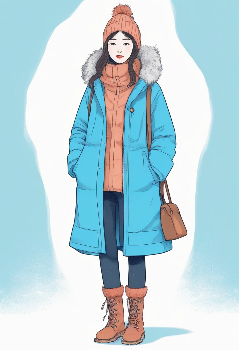 🌟氛围感顶流：极简线稿插画，可爱韩系少女与雪地靴全身壁纸