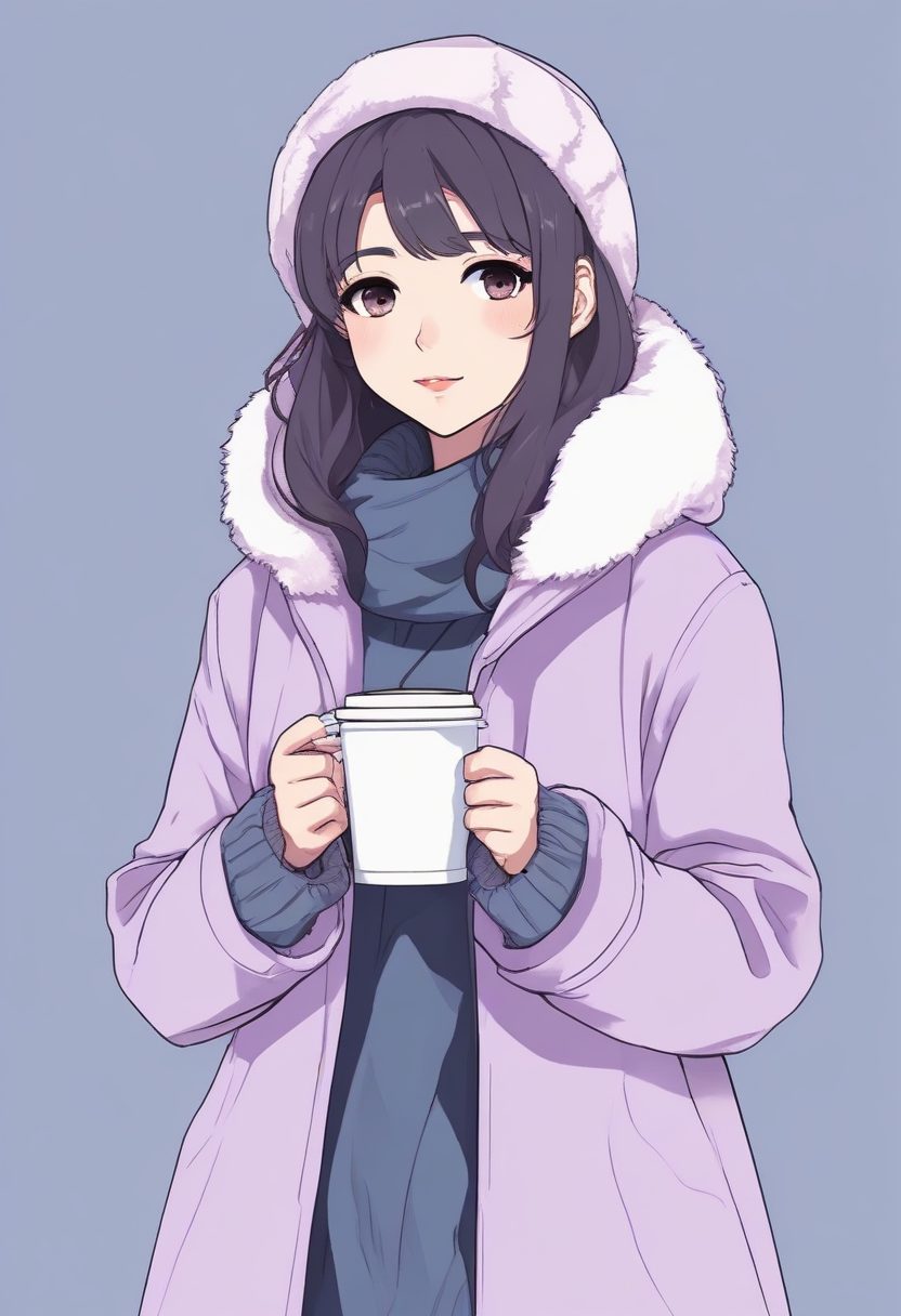 📱氛围感:干净到极致的极简线稿插画,冬日少女全身像,低饱和度做头像背景图!