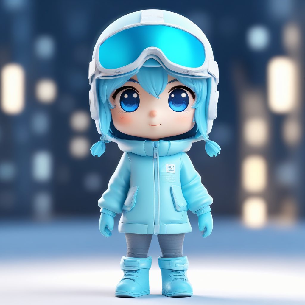 ✨氛围感绝了！未来科技蓝Q版冬装少女，光线追踪高细节全身图