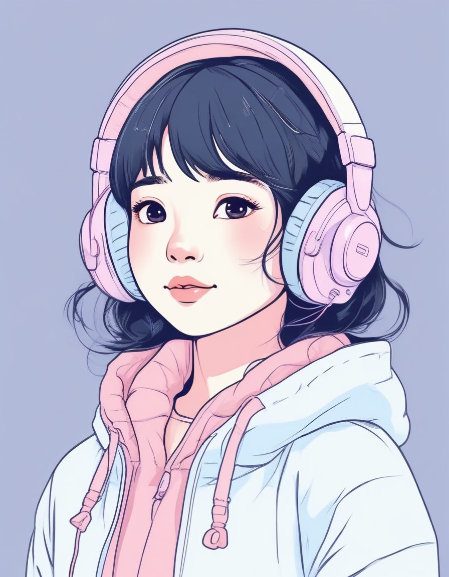 🎧氛围感拉满！极简线稿插画，冬日戴耳机少女的无辜表情捕捉