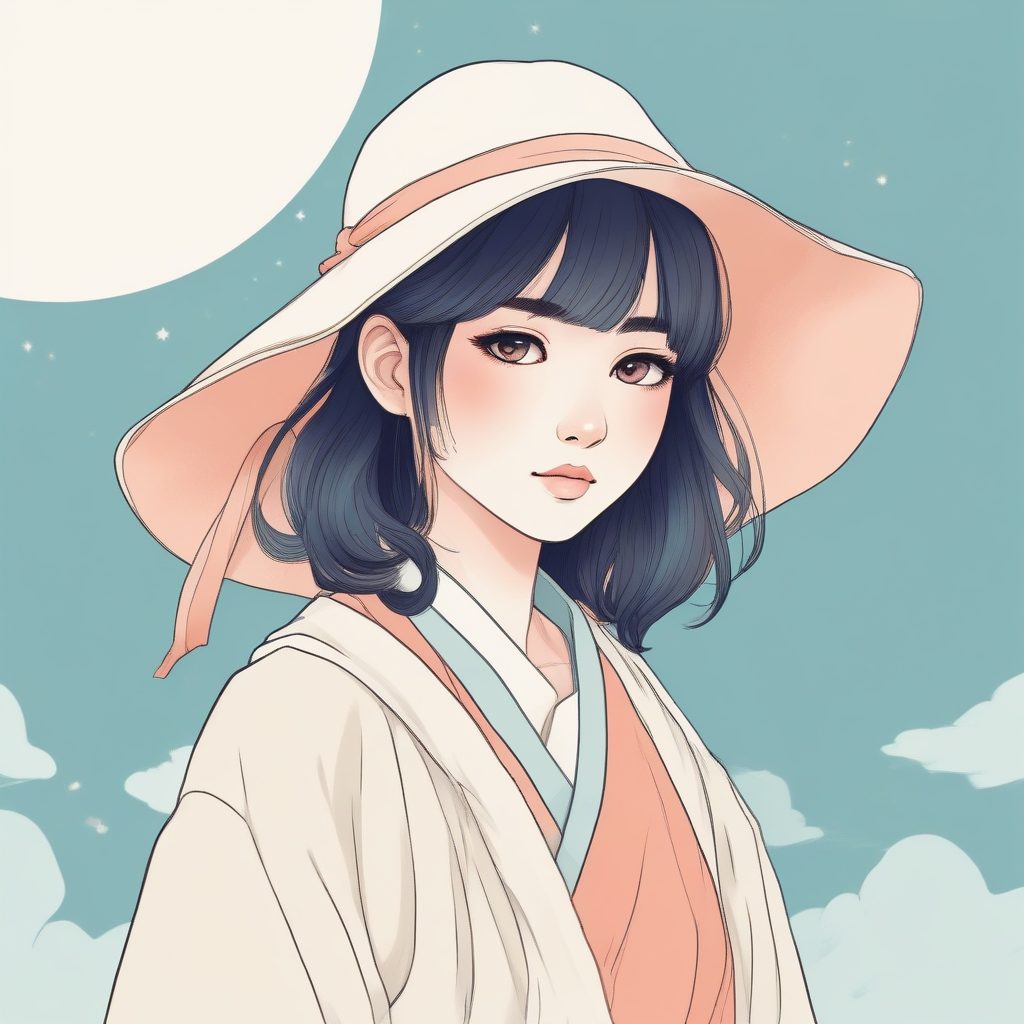 氛围感拉满！童话书风格极简线条少女插画，拿去做头像绝美！