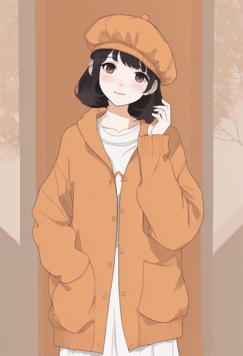 🍂 氛围感max：暖色系极简线稿插画，治愈系冬日少女全身壁纸！