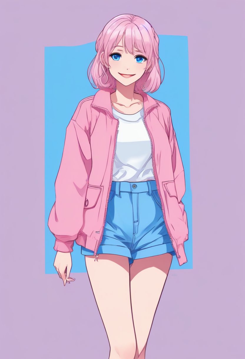 氛围感拿捏：粉蓝系软萌少女极简全身像，低饱和度配色太绝了！