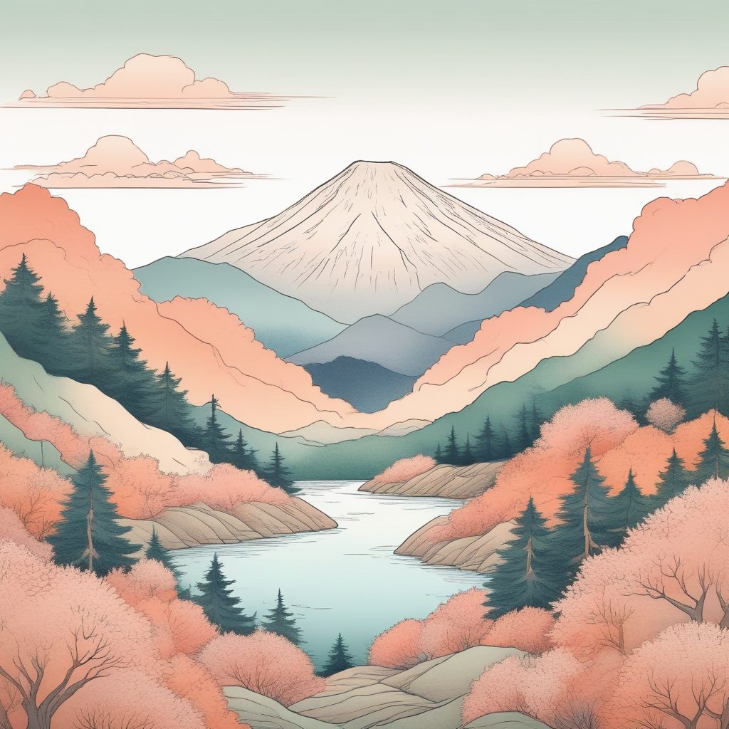 氛围感：日系山脉极简手绘插画，粉彩渐变，电子手账背景图