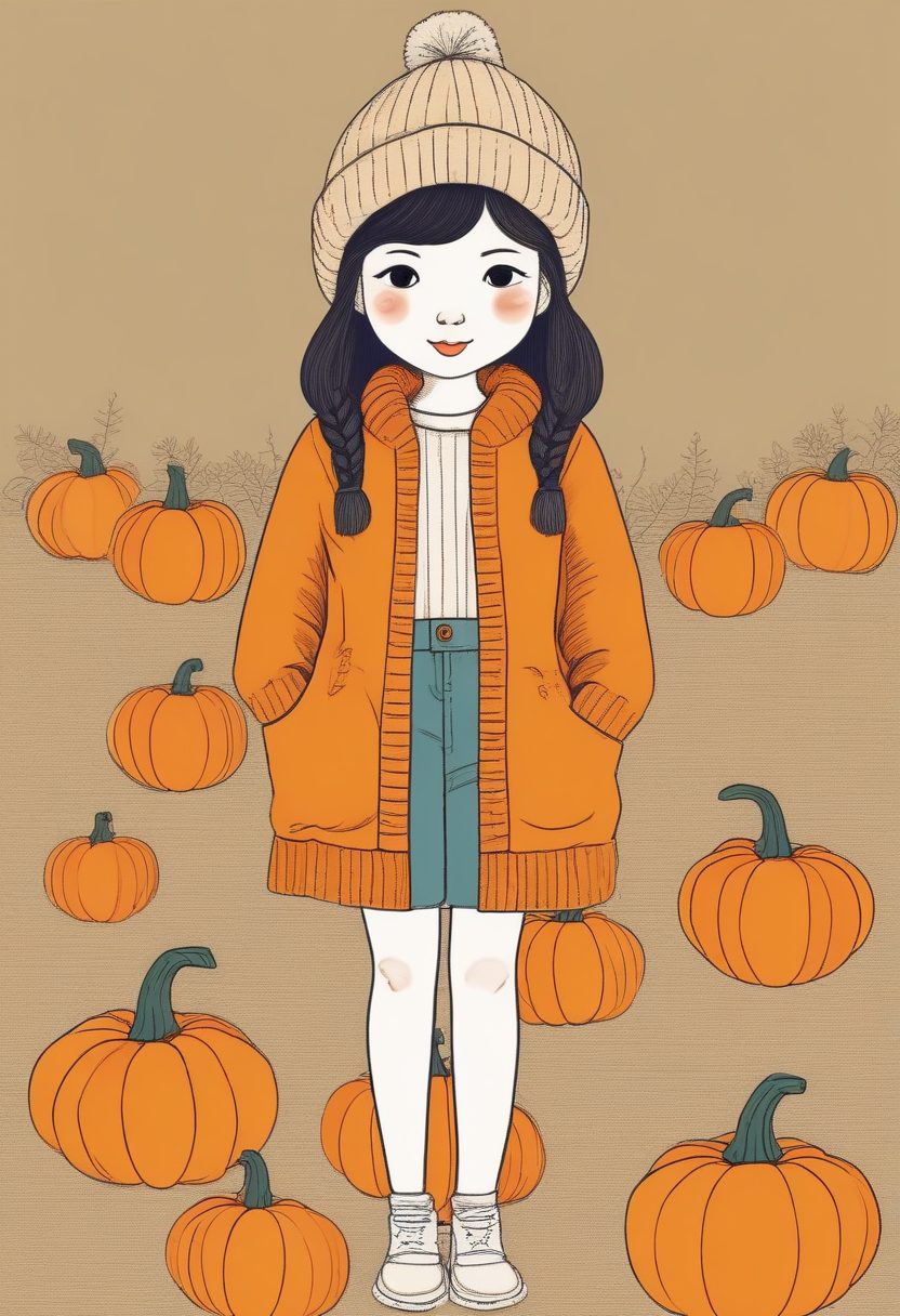 ✨氛围感头像生成：极简线稿插画，可爱少女与毛线帽冬日穿搭