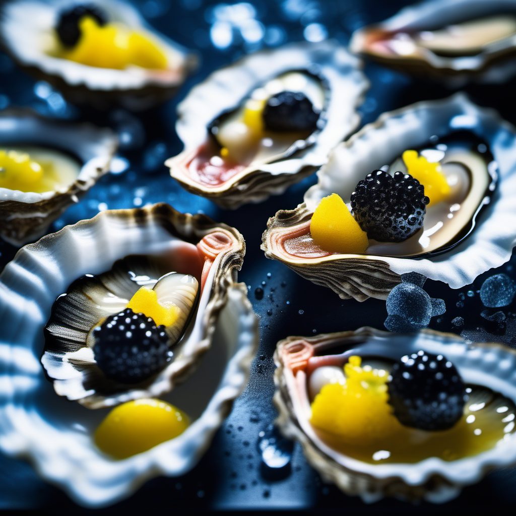 分子料理鱼子酱生蚝特写：AI绘画还原高级餐厅的细腻纹理