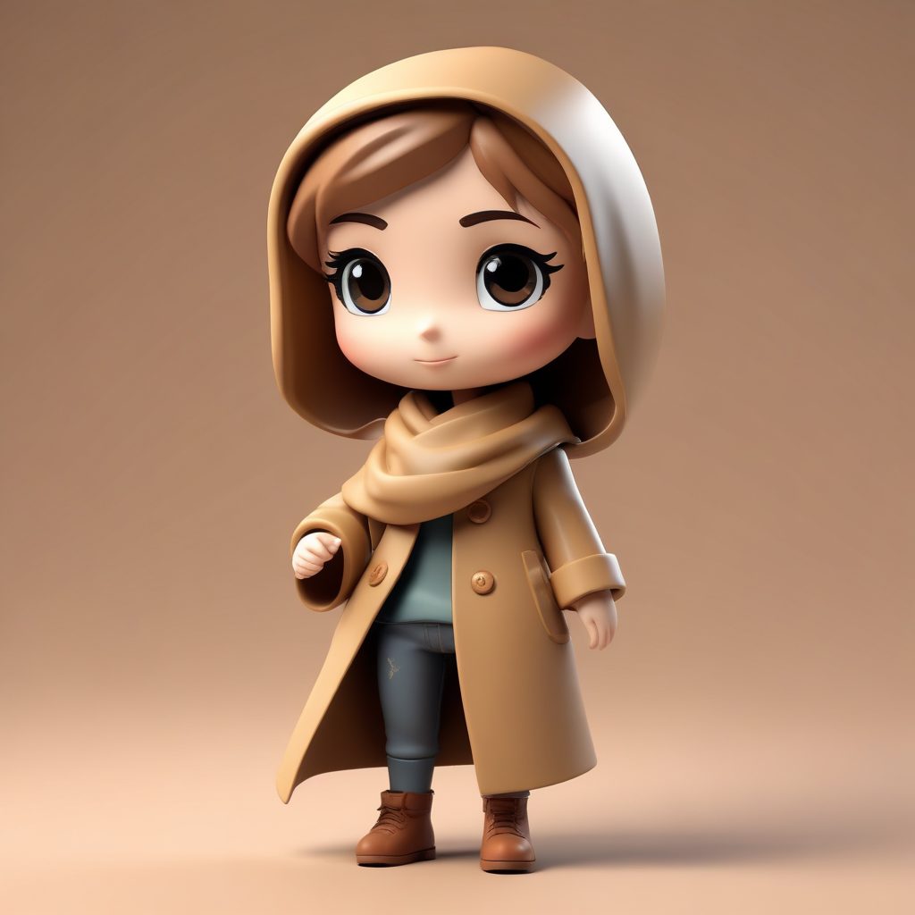 风衣搭配Q版：动态飘逸长款风衣与围巾的3D模型