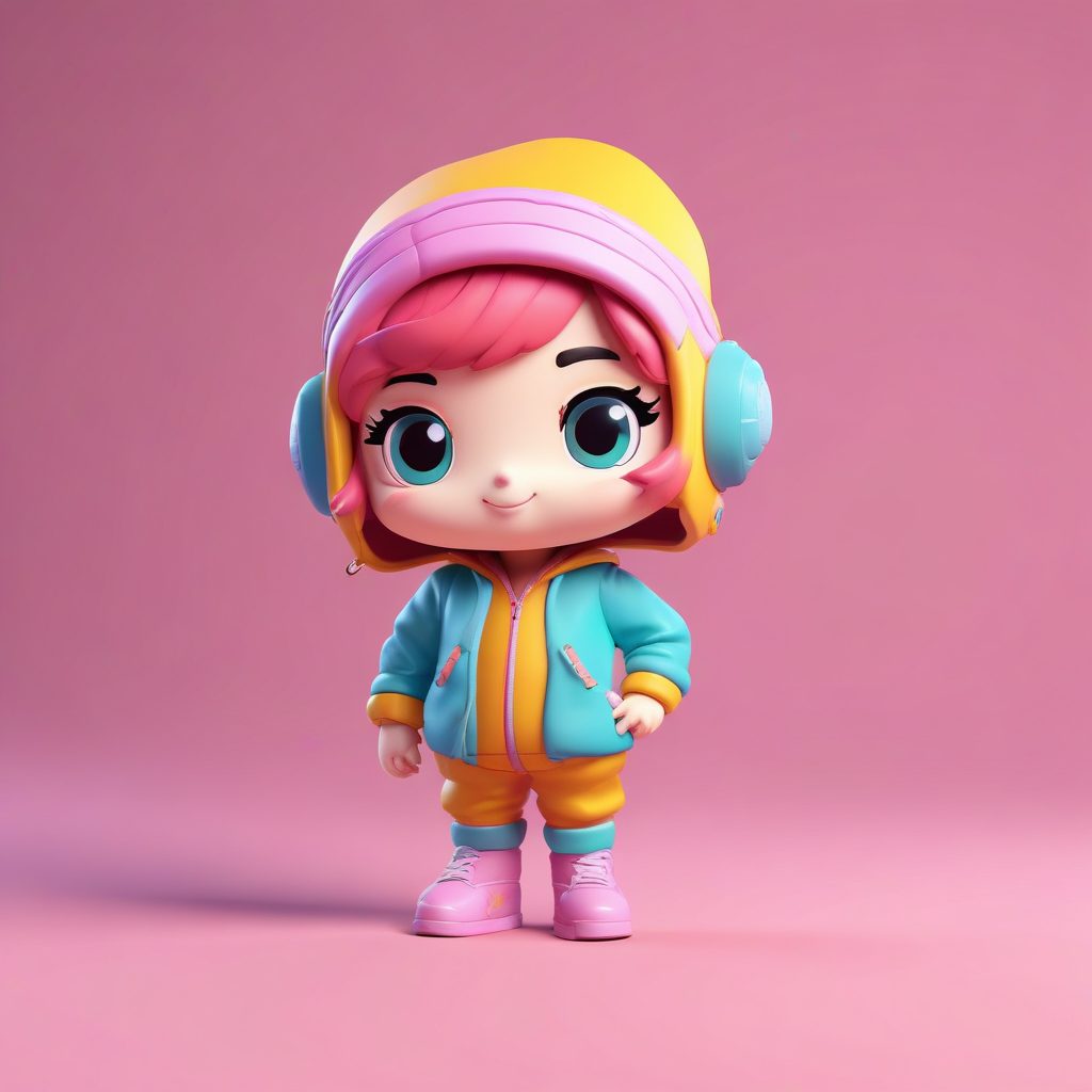 复古冬日时尚:穿80年代滑雪服的Q版女孩 Octane渲染提示词