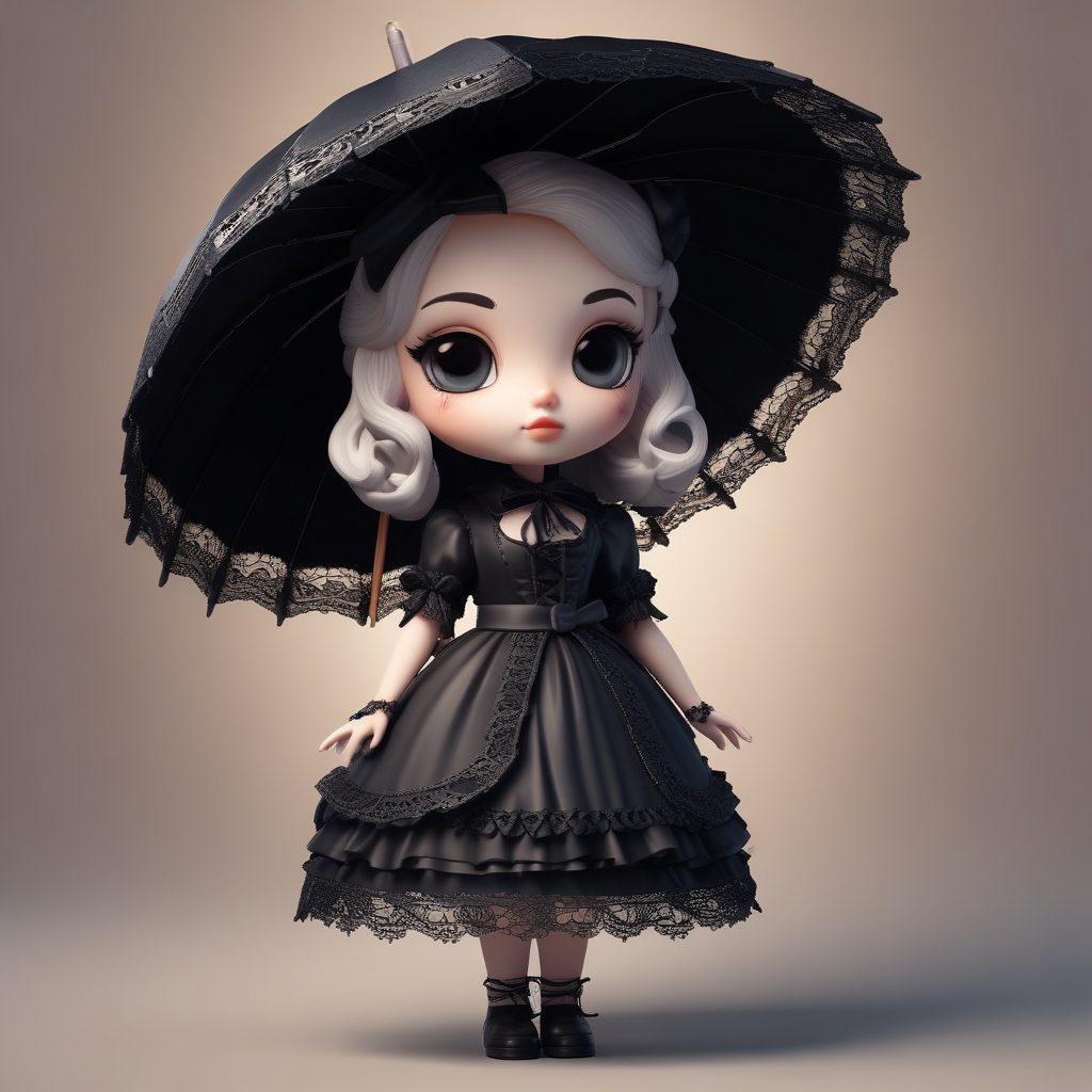 复古哥特萝莉Q版：撑着蕾丝阳伞的优雅站姿（Gothic Lolita）