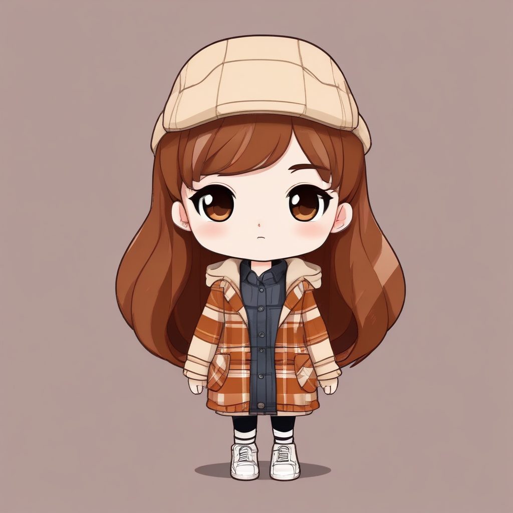 🍂复古格纹Chibi！英伦文艺风全身像，高级感焦糖色背景