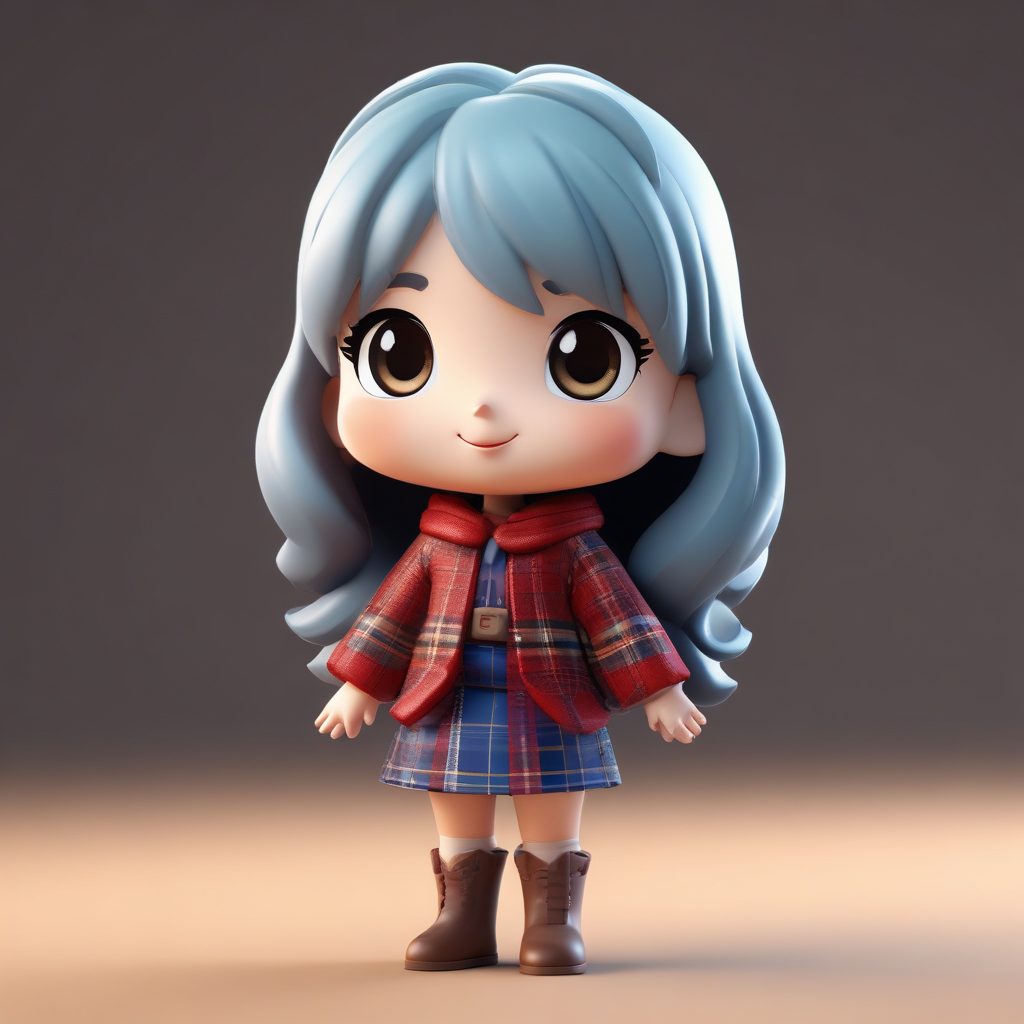 复古格纹披肩Q版女孩：飞吻动作与俏皮神态C4D渲染教程