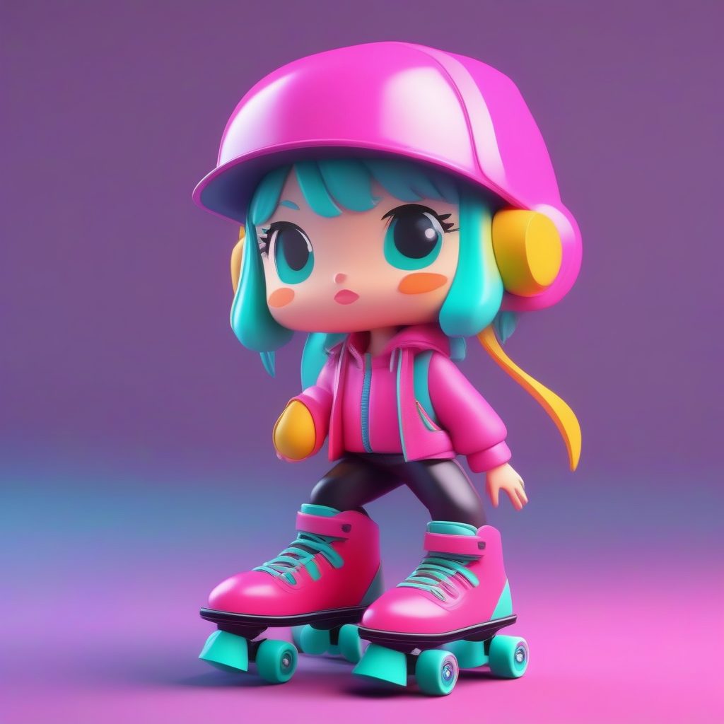 复古旱冰鞋Q版闺蜜：8K高清全身站立照，Pop Mart粘土手办提示词