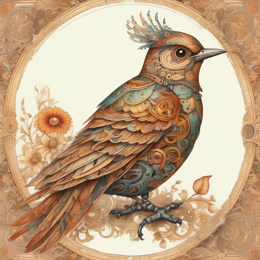 复古机械|发条小鸟,彩铅手绘风精致插画