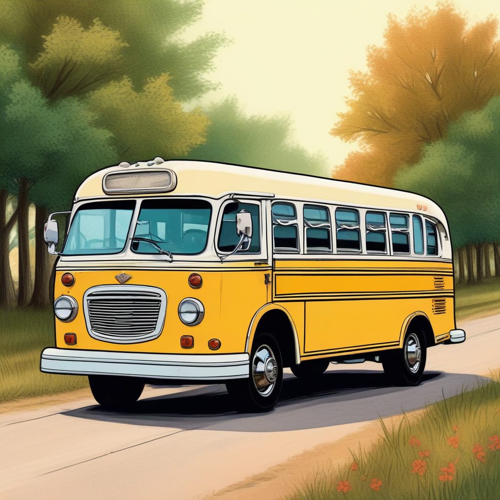 🚌复古旅行！暖色调手绘巴士，治愈系壁纸背景图！