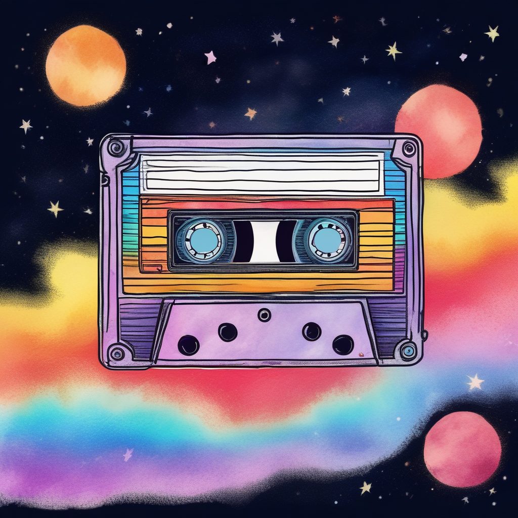 复古美学|卡带录音带漂浮在宇宙中,治愈系插画