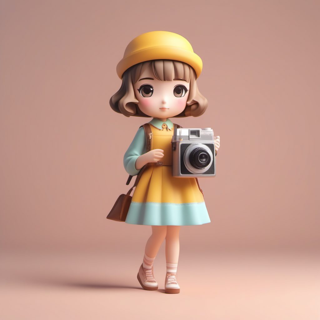 复古拍立得女孩：Pop Mart风C4D全身站立手办创作指南