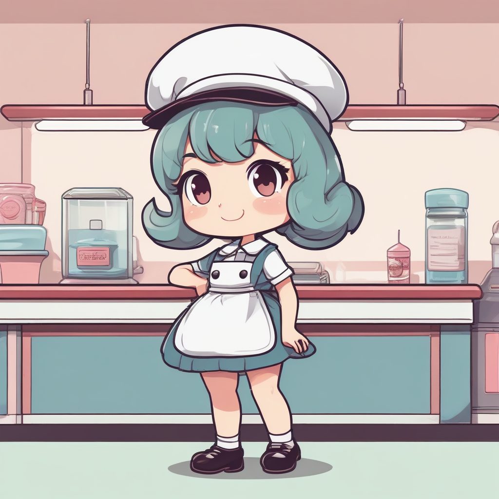 ☕复古俏皮风Q版！50年代餐厅女侍全身照，超萌动态表情包素材