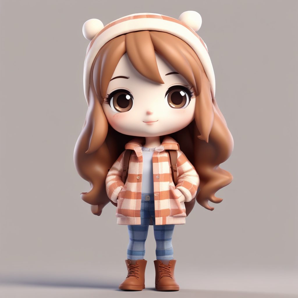 复古甜心：格纹冬装Q版女孩，C4D黏土风高细节建模